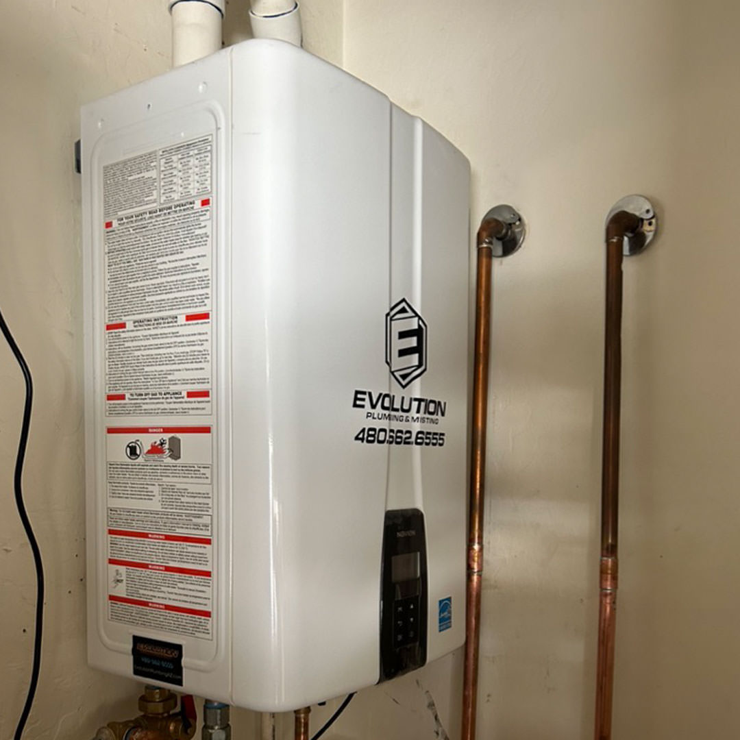 Tankless water heater service by Evolution Plumbing
